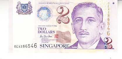 M1 - Bancnota foarte veche - Singapore - 2 dolari