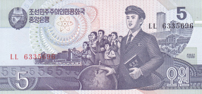 Bancnota Coreea de Nord 5 Won 1998 - P40b UNC foto
