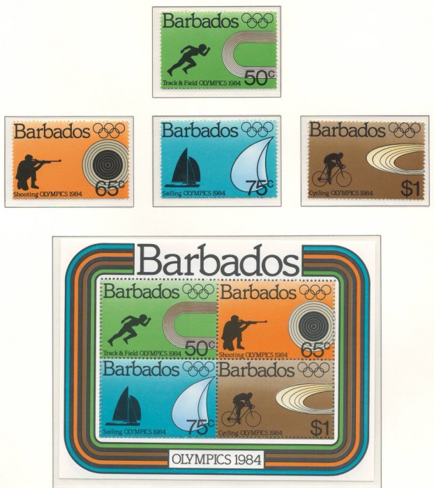 Barbados 1984 Mi 600/03 + bl 17 MNH - Jocurile Olimpice de vara, Los Angeles