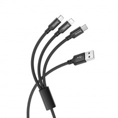 Cablu incarcare (X14) - USB-A la USB Type-C, Micro-USB, Lightning, 2A, 1.0m, Negru