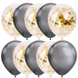 Set 10 Baloane Latex Confetti Aurii Argintii 30cm Ropet Aniversare Copii Petrecere
