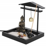 Set decorativ Gradina Zen cu suport pentru lumanari si betisoare parfumate cu statueta Buddha