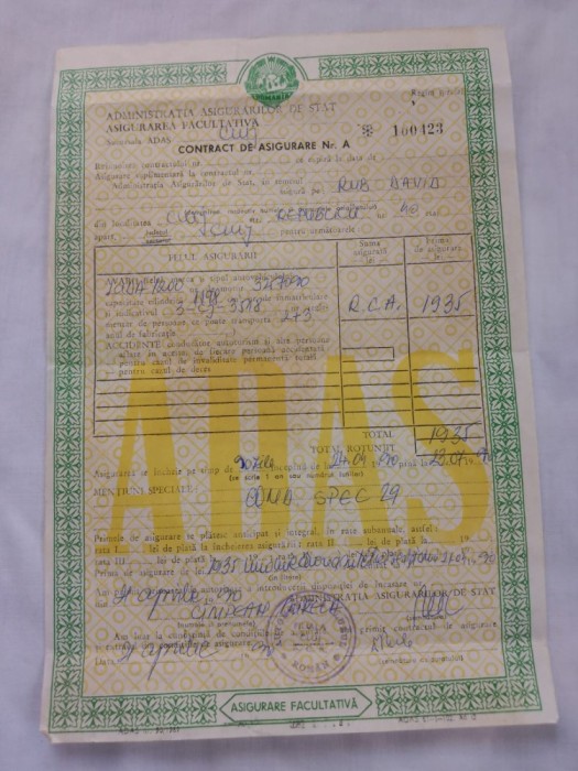 Document contract de asigurare