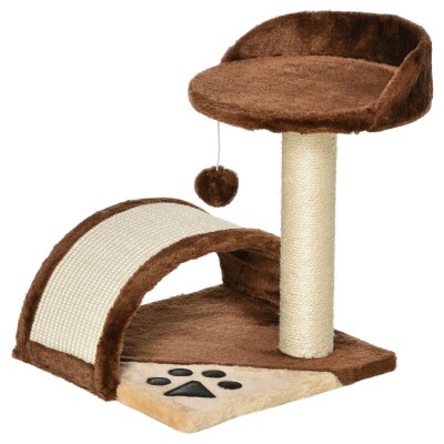 Ansamblu de joaca pentru pisici, cu platforma, culcus/punte si ciucur, maro si bej, 35.5x37x46 cm GartenVIP DiyLine foto