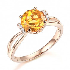 Inel Borealy Aur Roz 18 K 1 8 Ct Citrin Natural Gold Yellow Wedding Promise foto