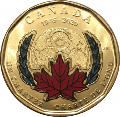 Canada 1 Dolar 2020 - 75 de ani Natiunile Unite - colorata, KM-2909.1 UNC !!! foto
