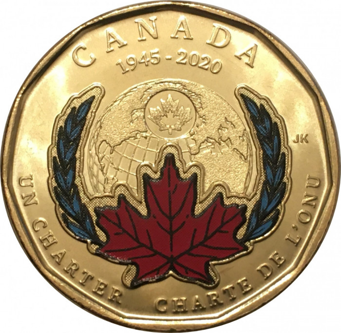 Canada 1 Dolar 2020 - 75 de ani Natiunile Unite - colorata, KM-2909.1 UNC !!!