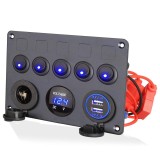 Cumpara ieftin Panou comutator auto pentru incorporare cu 5 butoane 12V-24V 2 buc USB 4.2A cu priza de iesire 12V pentru bricheta si voltmetru dublu LED Negru