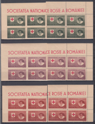 1946 CRUCEA ROSIE SERVICIUL PRIZONIERI DE RAZBOI HARTIE GRI BLOCURI 4 TIMBRE MNH foto