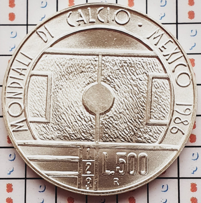 1319 San Marino 500 Lire 1986 World Cup (tiraj 40.000) km 196 UNC argint