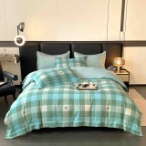 Cumpara ieftin Lenjerie de lux pentru pat dublu,bumbac finet,6 piese,cearceaf cu elastic,multicolora,imprimeu carouri-A1000, Jojo Home