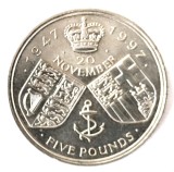 ANGLIA MAREA BRITANIE 5 LIRE POUNDS 20 NOVEMBER 1947 1997 ELIZABETH II AUNC UNC