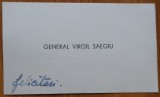 Carte de vizita al generalului de brigada Virgil Saegiu, text olograf