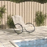Șezlong Plajă vidaXL, Crem, Oțel &amp; Textilenă, Pernă Inclusă, 105.5x62x91.5cm, Rezistent Intemperii, Ergonomic, Relaxare Grădină/Piscină