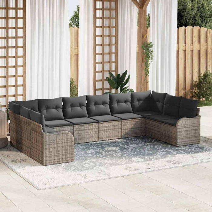 vidaXL Set de canapele pentru grădină cu pernă 10 pcs Gri Rattan poli 3354548