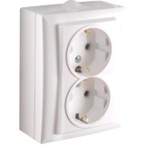 Priza schuko dubla Elegant 045488, aparenta, ceramica, rama inclusa, contact de protectie, alba