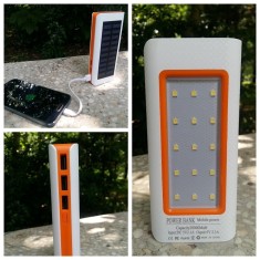 Baterie externa solara 20000 mAh Power Bank cu acumulator si 3 porturi USB tip C