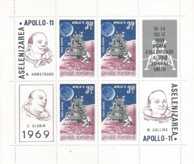 Romania, LP 704a/1969, Apollo 11, in bloc de 4, MNH foto