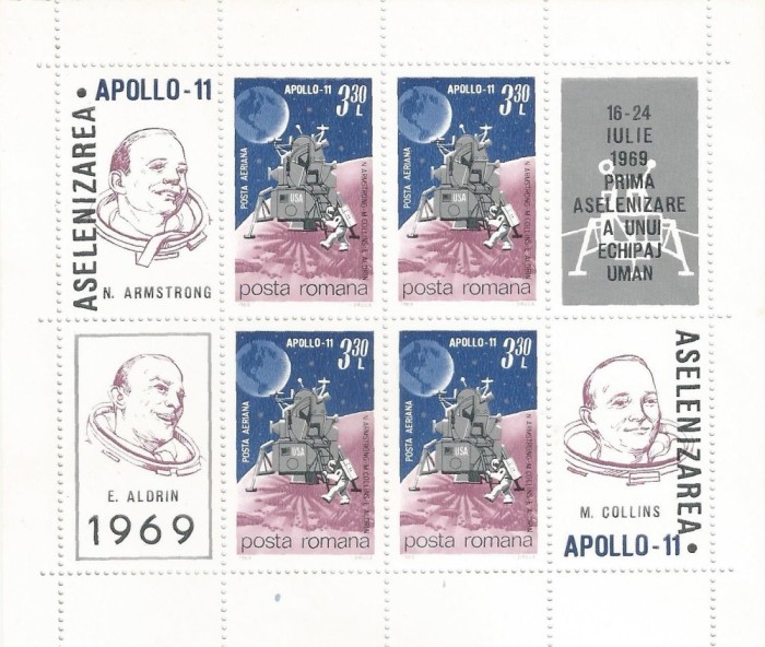 Romania, LP 704a/1969, Apollo 11, in bloc de 4, MNH