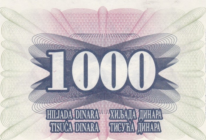 Bosnia 1000 Dinara 1992 UNC