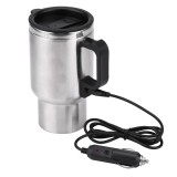 Termos electric pentru masina, Inox, argintiu/negru, 450ml, 12V, izolatie termica, 16x8.5cm