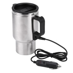 Termos electric pentru masina, Inox, argintiu/negru, 450ml, 12V, izolatie termica, 16x8.5cm