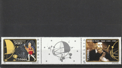 Nostradamus , vinieta mijloc intre timbre ,nr lista 1614a,Romania. foto