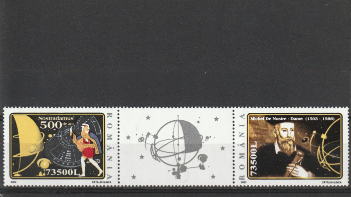 Nostradamus , vinieta mijloc intre timbre ,nr lista 1614a,Romania.