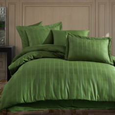 Lenjerie de pat pentru o persoana, 2 piese, 135x200 cm, 100% bumbac satinat, Hobby, Ekose, verde