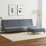 VidaXL Canapea extensibilă cu taburet, 2 locuri, gri &icirc;nchis, catifea