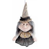Figurina Vrajitoare Halloween Befana textil multicolor cu recipient dulciuri cm 20 x 34 H