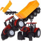 Tractor de jucărie mare cu remorcă, mecanism fricțional (pull-back), set pentru copii 3+