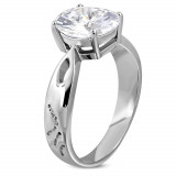 Inel de logodnă din oțel 316L cu zirconiu mare transparent și detalii decorative - Marime inel: 54
