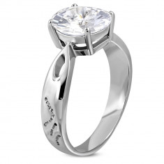 Inel de logodnă din oțel 316L cu zirconiu mare transparent și detalii decorative - Marime inel: 50