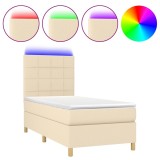 Cumpara ieftin Pat cu arcuri, saltea si LED, crem, 80x200 cm, textil