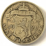 CIPRU 9 PIASTRE / PIASTRES 1921, AG.925, ( GEORGE V.),KM#13, Europa, Argint