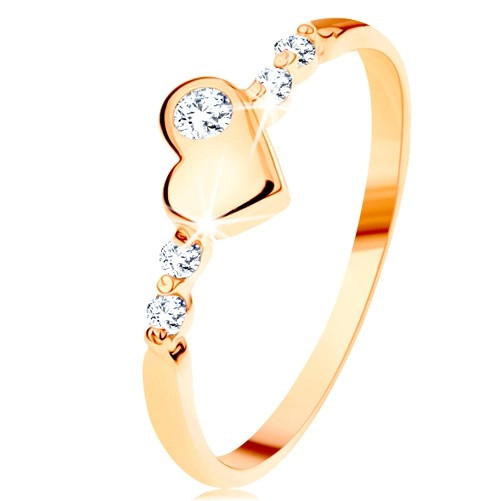 Inel de aur 585 - inimă asimetrică, zirconii transparente lucioase - Marime inel: 52