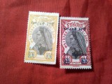 2 Timbre Etiopia 1928 Regina Zeoditu cu supratipar 1/4m/4m stamp cu pliu si 1/4 / 1m nestamp, Stampilat