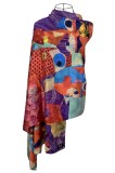 Esarfa de lux din matase naturala maro/rosu, Multicolor, Marime universala