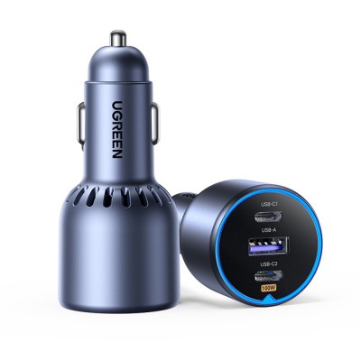 Incarcator auto bricheta USB, 2x Type-C Ugreen, gri, 55511 foto