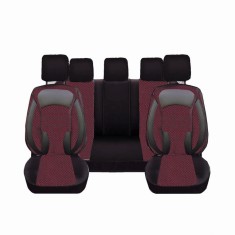 Set Huse Scaune Auto pentru Volkswagen Golf 5 - DeluxeBoss stofa cu piele ecologica, negru cu rosu, 11 bucati foto