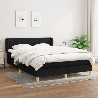 vidaXL Pat box spring cu saltea, negru, 140x190 cm, textil foto