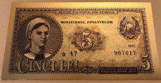 5 Lei 1952 bancnota rara serie albastra polimer placata argint foto