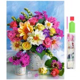 Set de broderie cu diamante 5D, model Buchet de flori, 30x40 cm, accesorii incluse, multicolor