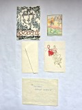 Lot 4 felicitări artizanale unicat (1977 - Anii '80) &ndash; Tehnici deosebite (șablonare &icirc;n relief, fluture din s&acirc;rmă și stampilă aurie)