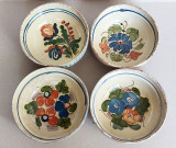 4 Castroane smaltuite din ceramica pictata cu motive florale, olarit 60 ani