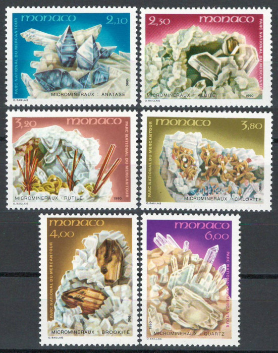 Monaco 1990 Mi 1967/72 MNH - Minerale din Parcul Național Mercantour