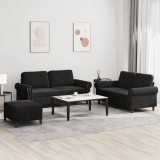 VidaXL Set de canapele cu perne, 3 piese, negru, catifea