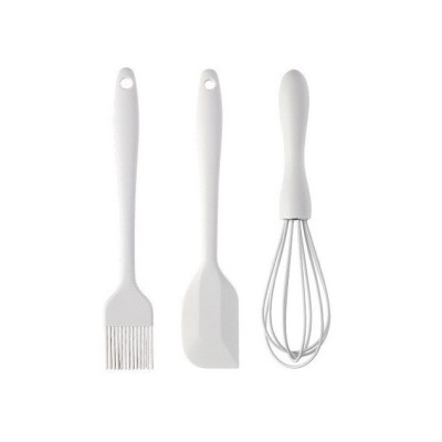 Set 3 Ustensile de Bucatarie, Cyrax, din Silicon+Inox, Termorezistente, Antiaderente, 20 x 13 x 3 cm, Alb Ivory foto