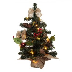 Brad de Craciun Decorativ, Model Masa, 20 Becuri LED, Conuri, Suport Panza Groasa, Verde, 50 cm